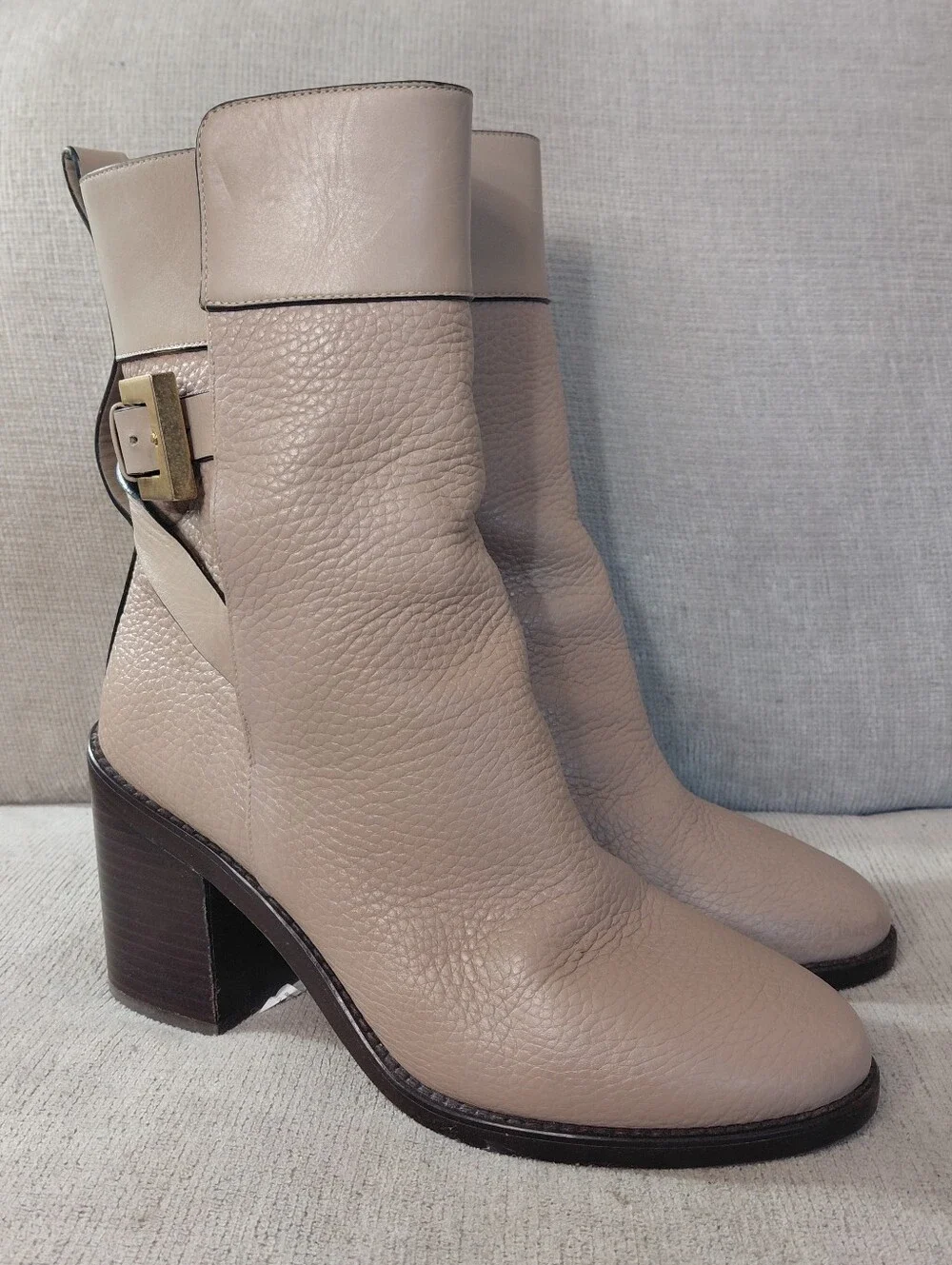 Stuart Weitzman Joplin Taupe Leather Buckle Ankle Boots Size Tall Booties